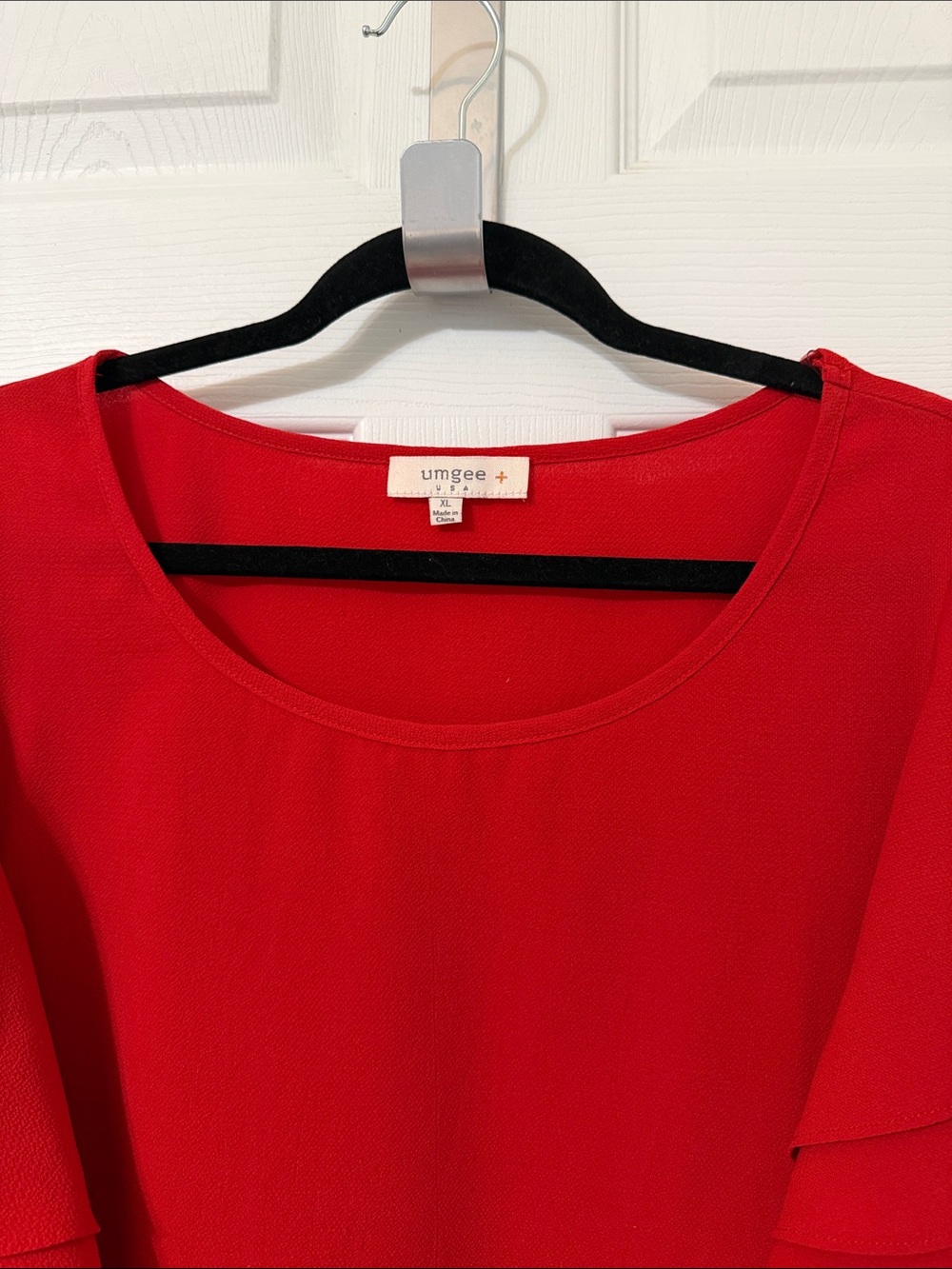 Umgee Red Tiered Ruffle Sleeve Blouse - Picture 5 of 7